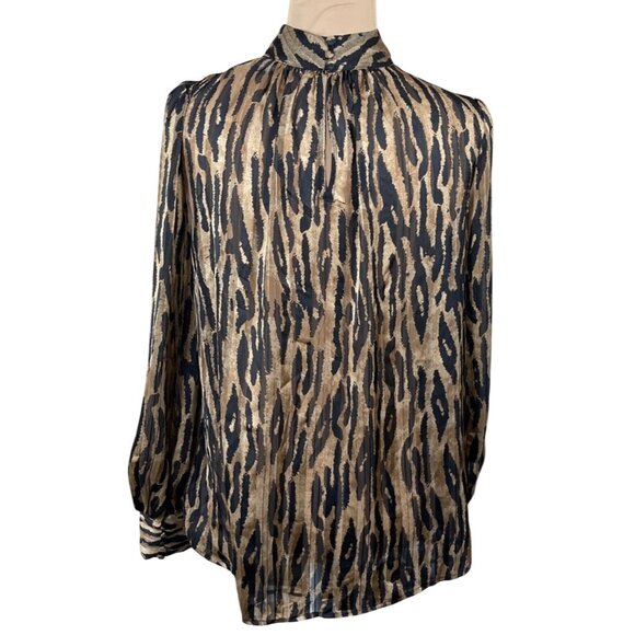 New H & M Women's Blouse Brown Black Leopard Size S Small Mock Neck - Picture 3 of 10